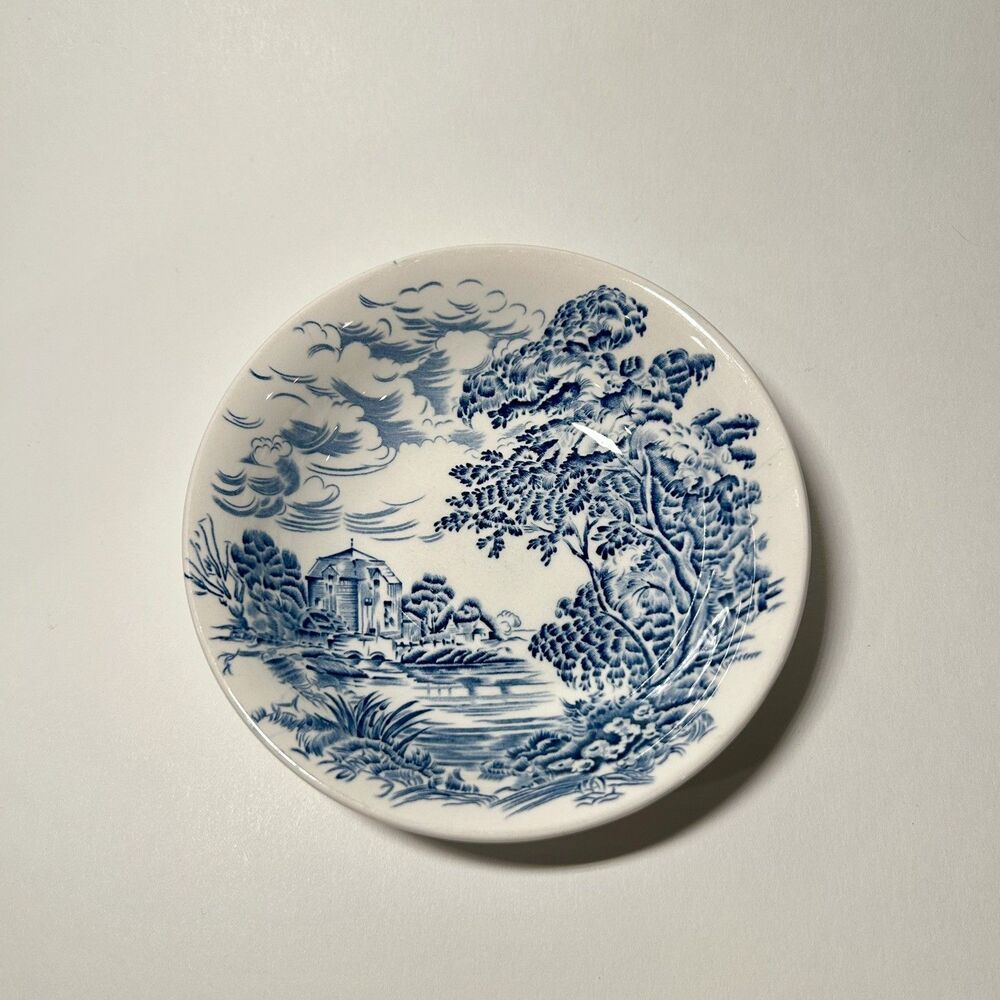 Vintage Enoch Wedgwood & Co Countryside Berry Bowl 6 Pc Set Blue Toile 1960s